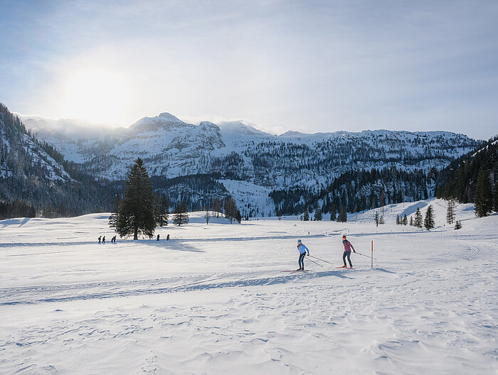 Langläufer auf der Loipe der Gnadenalm